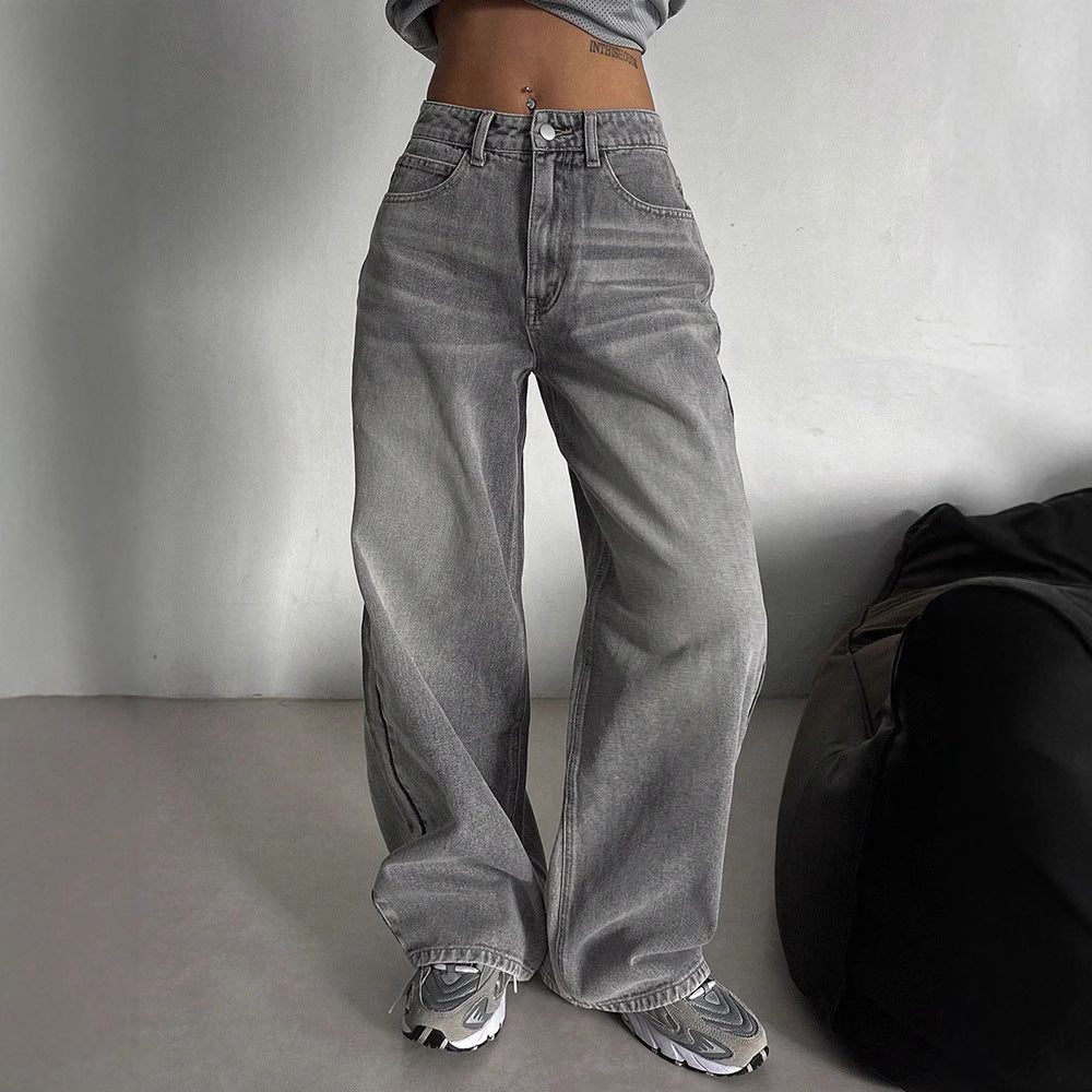 Pantaloni Donna Lunghi Wide-Leg | Linea Lunga Grigia per Primavera & Autunno TIAMUSE Jeans