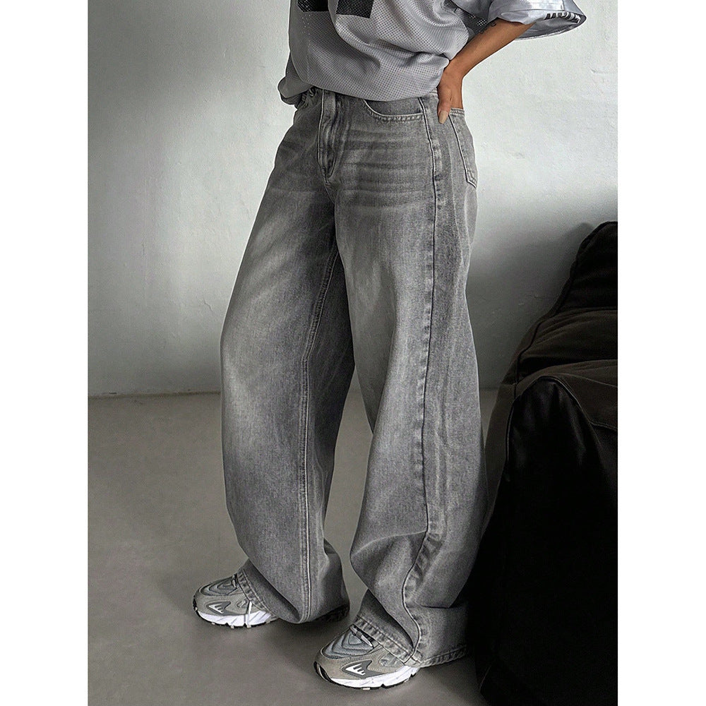 Pantaloni Donna Lunghi Wide-Leg | Linea Lunga Grigia per Primavera & Autunno TIAMUSE Jeans