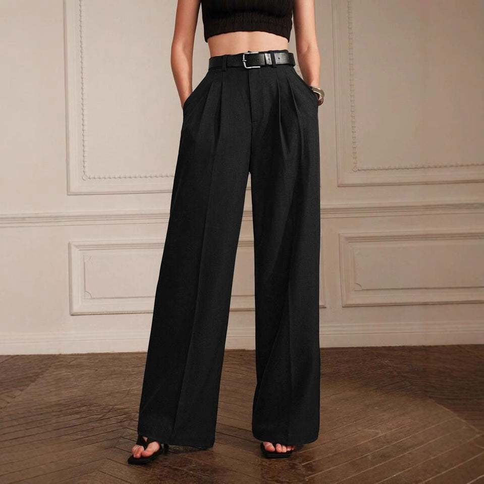 Pantaloni Donna Neri Wide-Leg | Pantaloni Dritti da Tailleur con Tasch TIAMUSE Pants