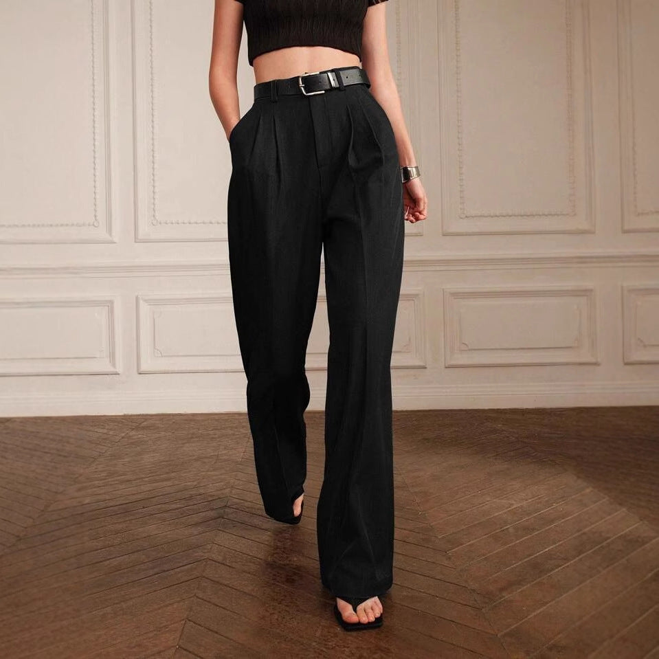 Pantaloni Donna Neri Wide-Leg | Pantaloni Dritti da Tailleur con Tasch TIAMUSE Pants