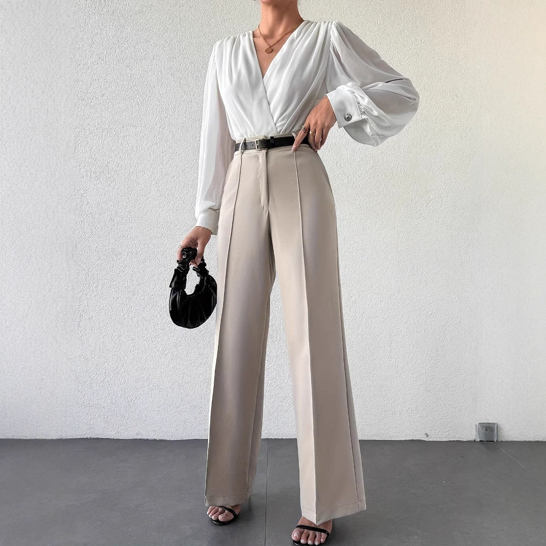 Pantaloni Donna Wide Leg in Albicocca | Vita Alta Larghi e Dritti TIAMUSE Pants