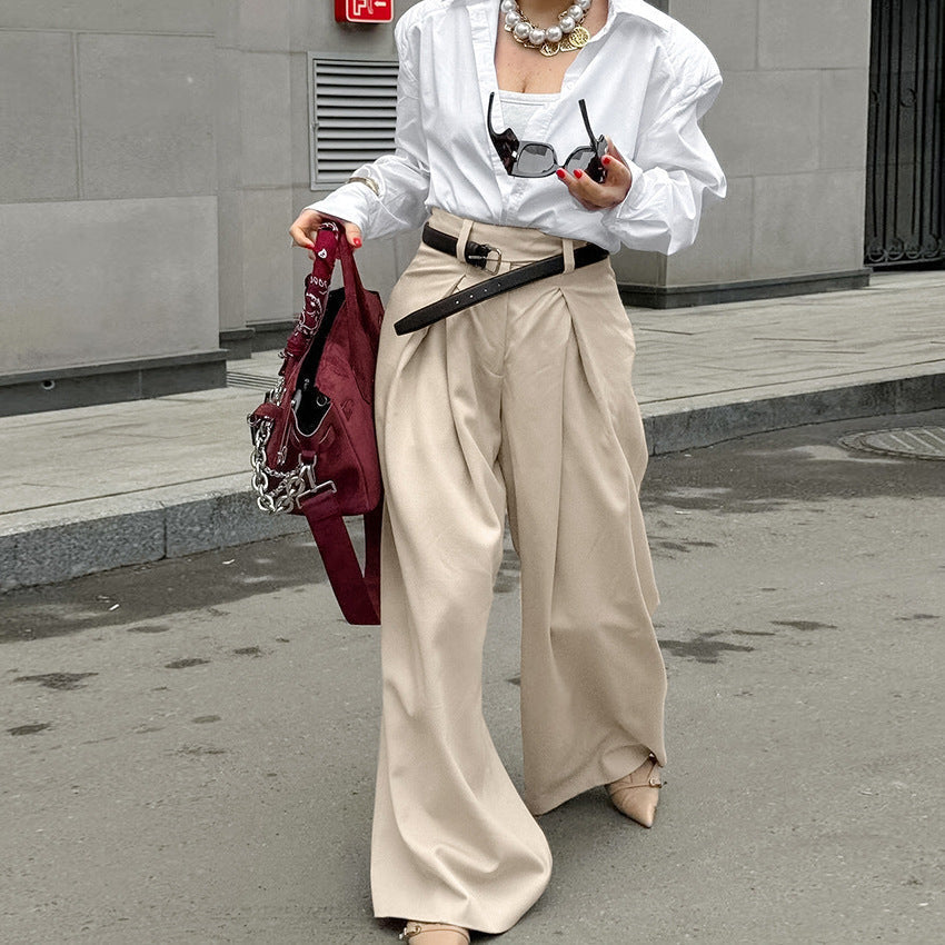 Pantaloni Donna a Vita Alta Wide-Leg | Colore Beige, per Ufficio e Look Quotidiani TIAMUSE Pants