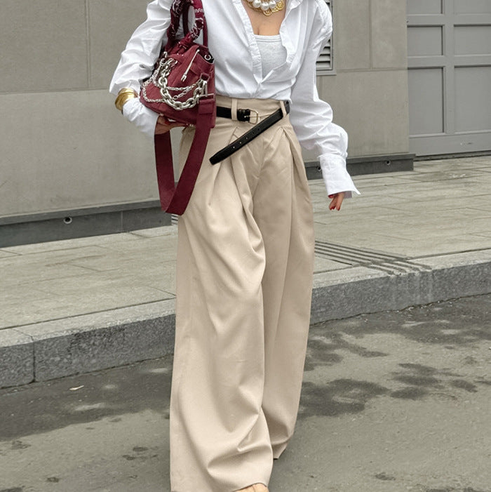 Pantaloni Donna a Vita Alta Wide-Leg | Colore Beige, per Ufficio e Look Quotidiani TIAMUSE Pants