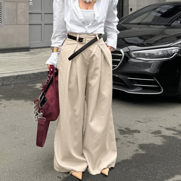 Pantaloni Donna a Vita Alta Wide-Leg | Colore Beige, per Ufficio e Look Quotidiani TIAMUSE Pants
