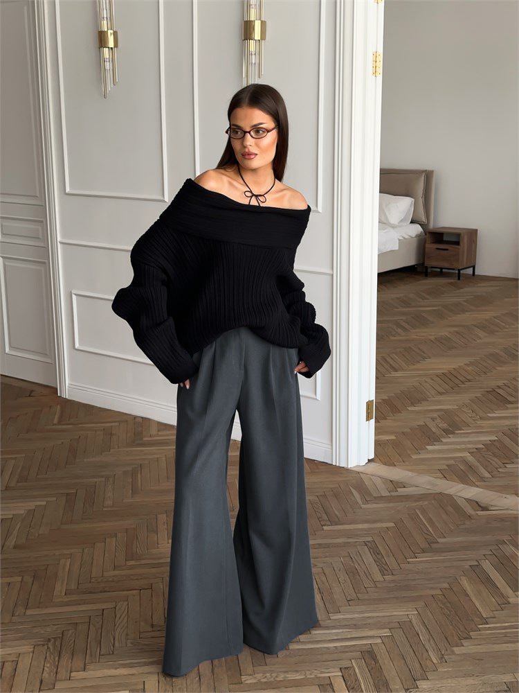Pantaloni Donna da Tailleur Wide-Leg | Vita Alta in Beige o Grigio TIAMUSE Pants