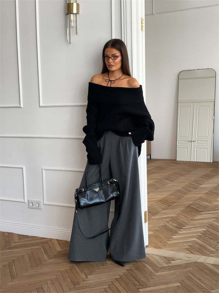 Pantaloni Donna da Tailleur Wide-Leg | Vita Alta in Beige o Grigio TIAMUSE Pants