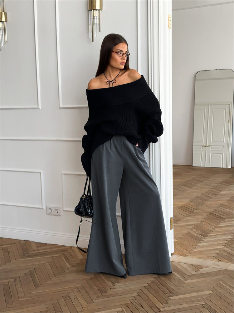 Pantaloni Donna da Tailleur Wide-Leg | Vita Alta in Beige o Grigio TIAMUSE Pants