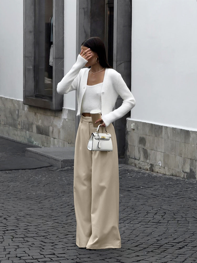 Pantaloni Donna da Tailleur Wide-Leg | Vita Alta in Beige o Grigio TIAMUSE Pants