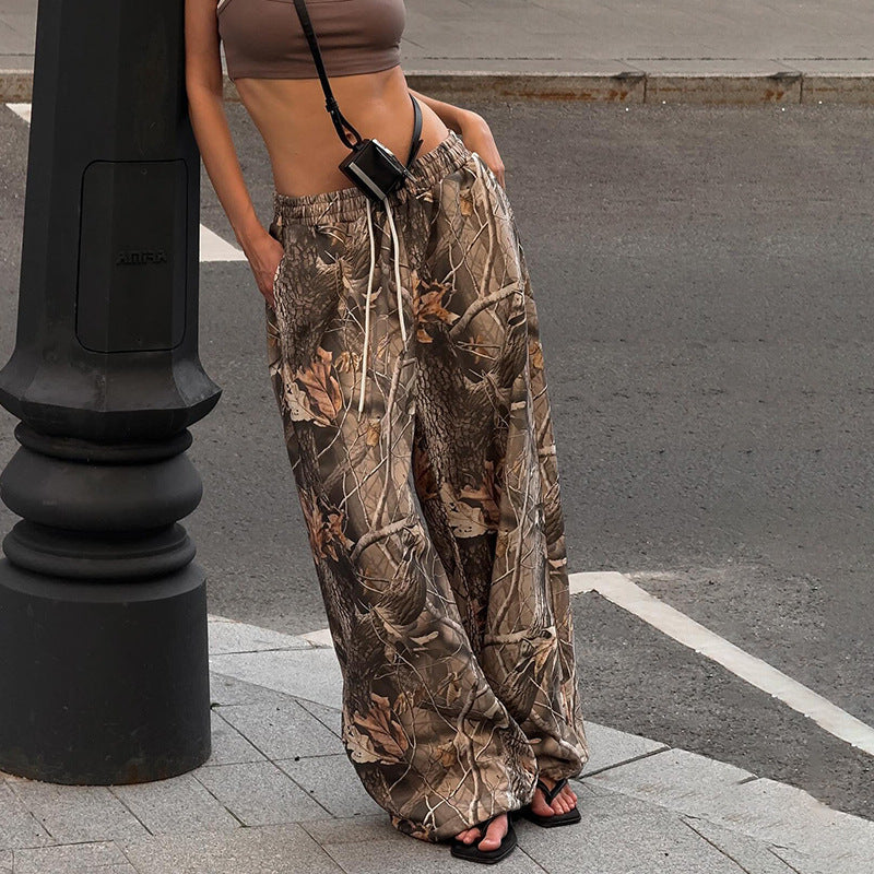 Pantaloni Sportivi Morbidi Donna | Wide-Leg, Vita Bassa, Stampa Legno TIAMUSE Pants