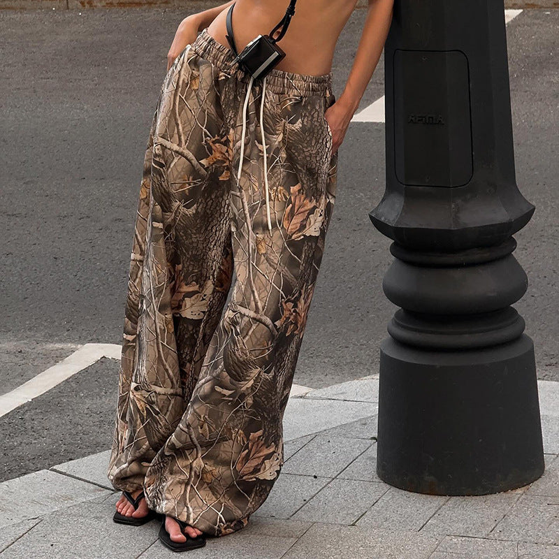 Pantaloni Sportivi Morbidi Donna | Wide-Leg, Vita Bassa, Stampa Legno TIAMUSE Pants