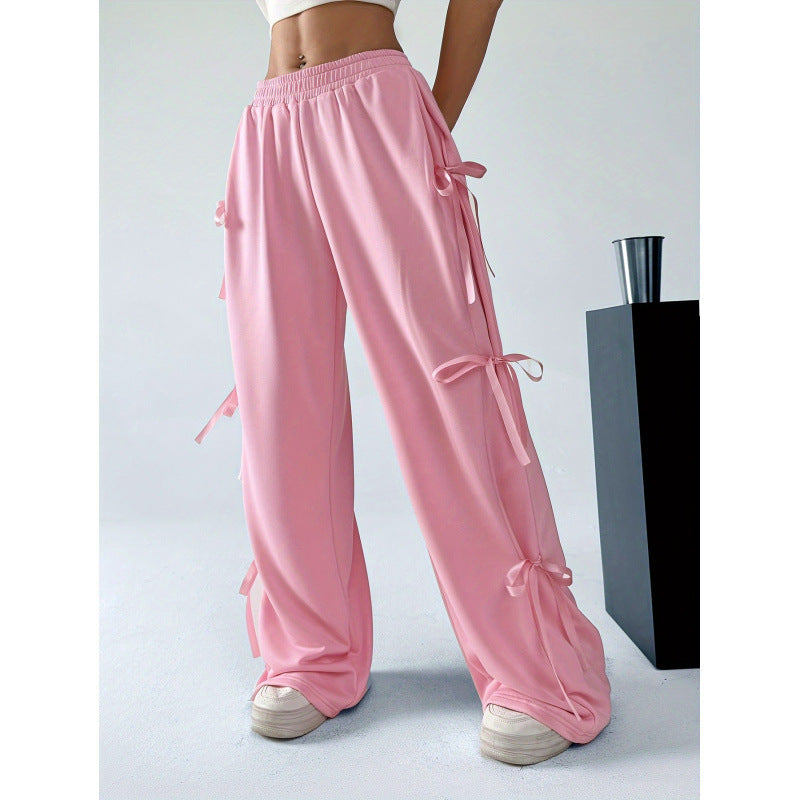 Pantaloni Streetwear Donna Wide Leg | Pantaloni Vita Elastica Bianco & Rosa a Contrasto TIAMUSE Pants