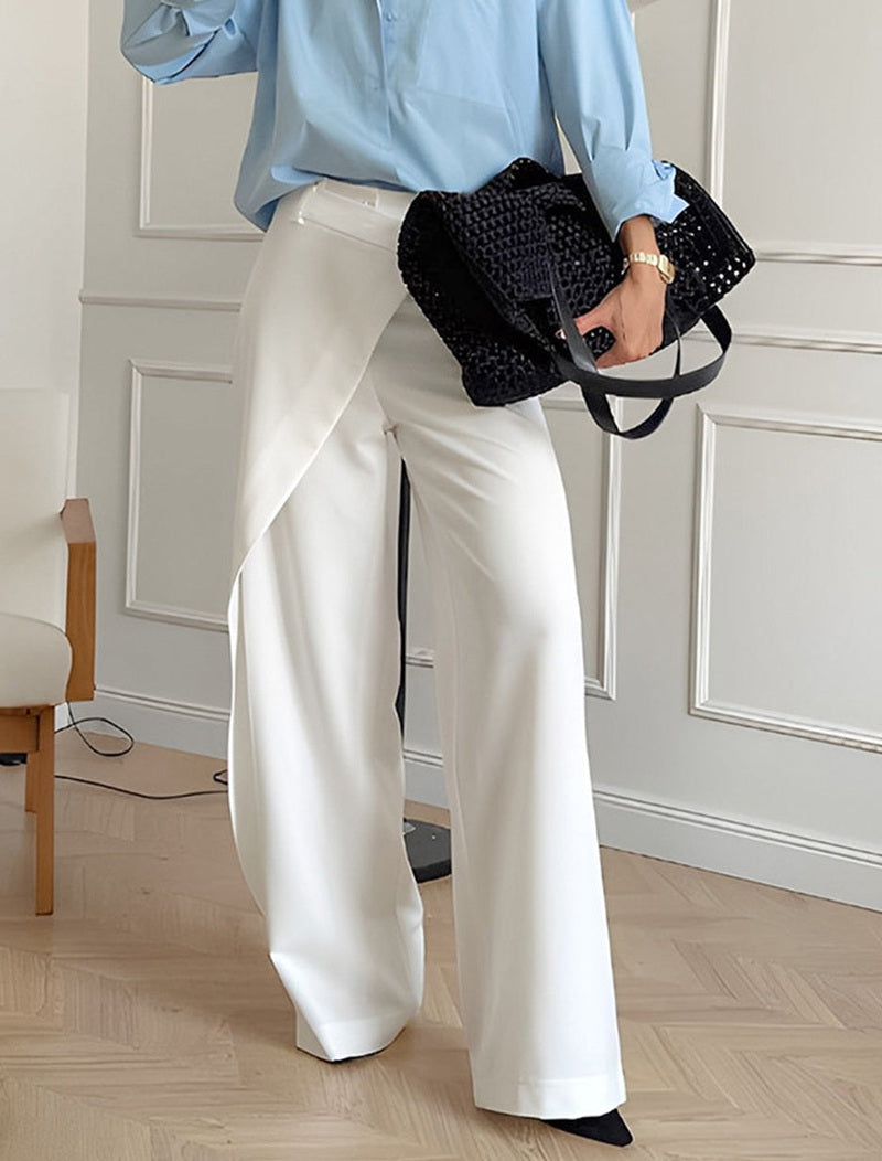 Pantaloni a Gamba Larga Nicolet | Pantaloni Asimmetrici a Vita Alta per Ufficio & Look Eleganti TIAMUSE Pantaloni