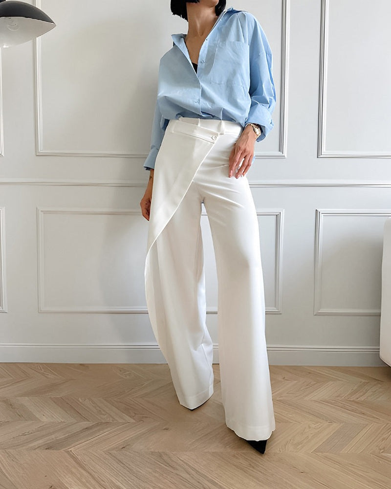 Pantaloni a Gamba Larga Nicolet | Pantaloni Asimmetrici a Vita Alta per Ufficio & Look Eleganti TIAMUSE Pantaloni
