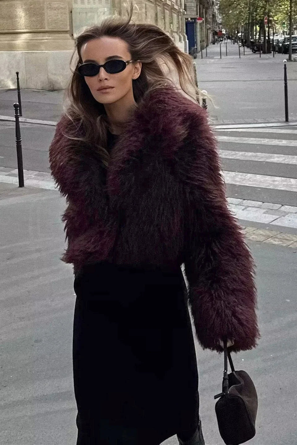 Pelliccia Ecologica Corta da Donna | Cappotto Bordeaux TIAMUSE Outwear