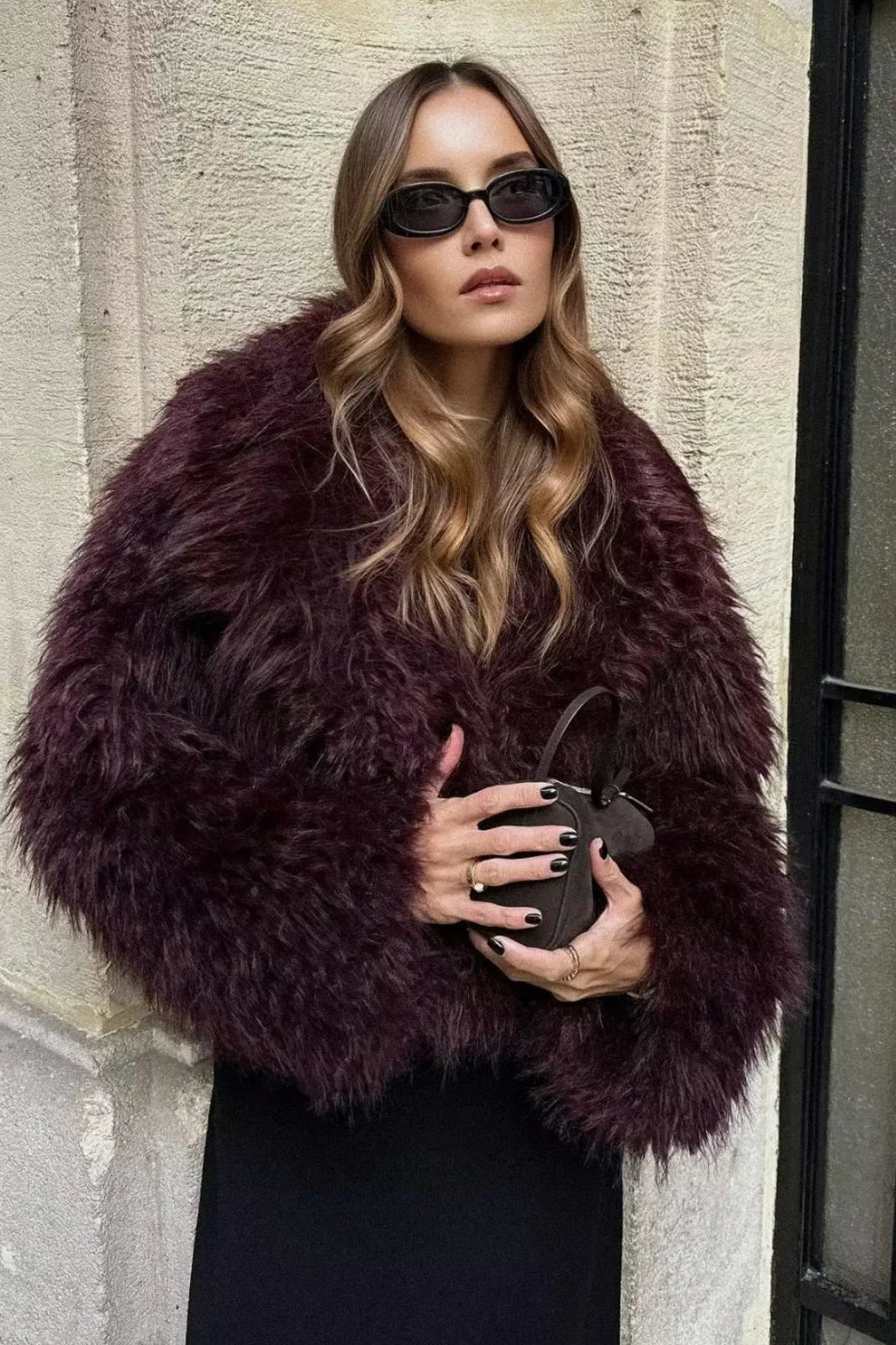 Pelliccia Ecologica Corta da Donna | Cappotto Bordeaux TIAMUSE Outwear