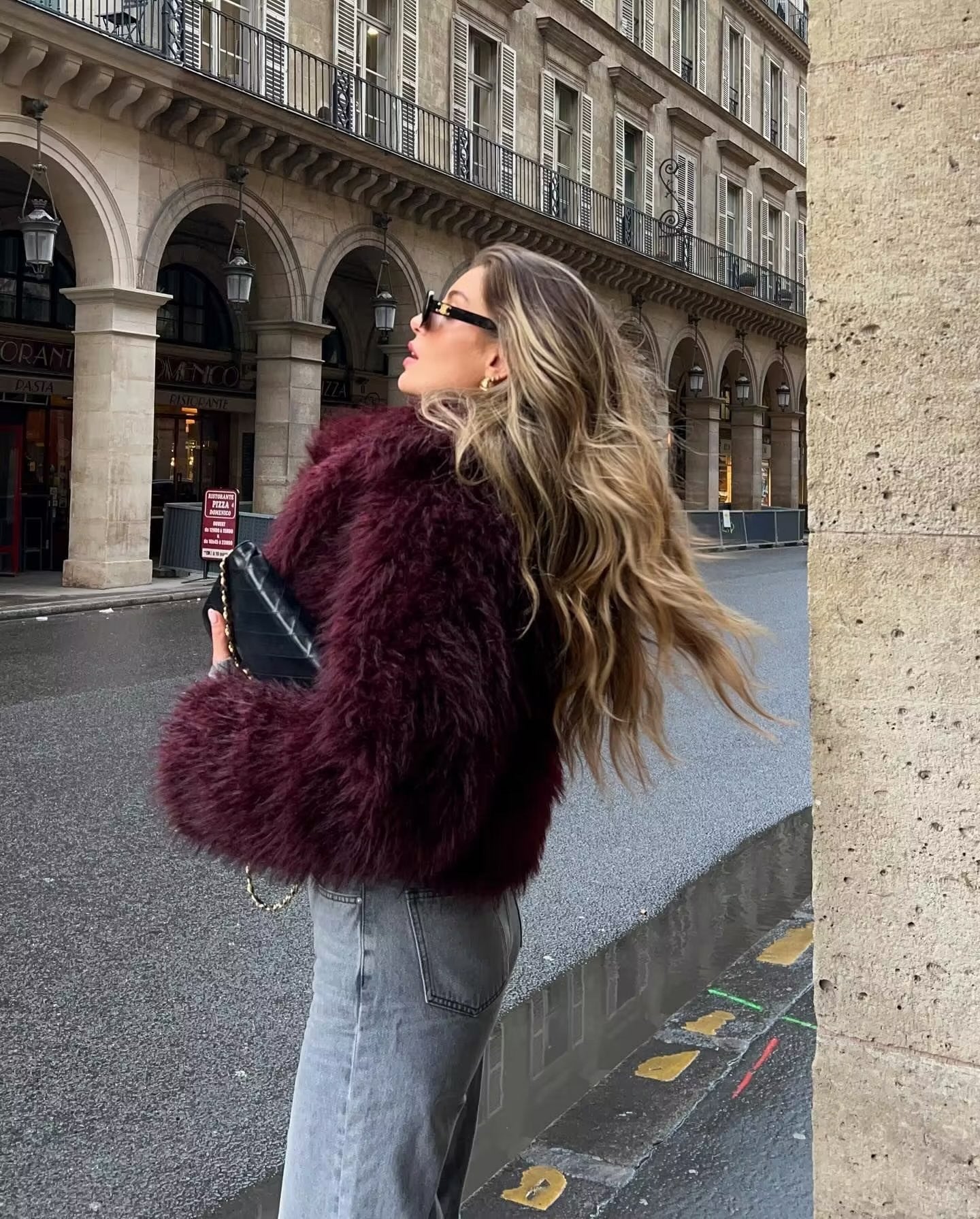 Pelliccia Ecologica Corta da Donna | Cappotto Bordeaux TIAMUSE Outwear