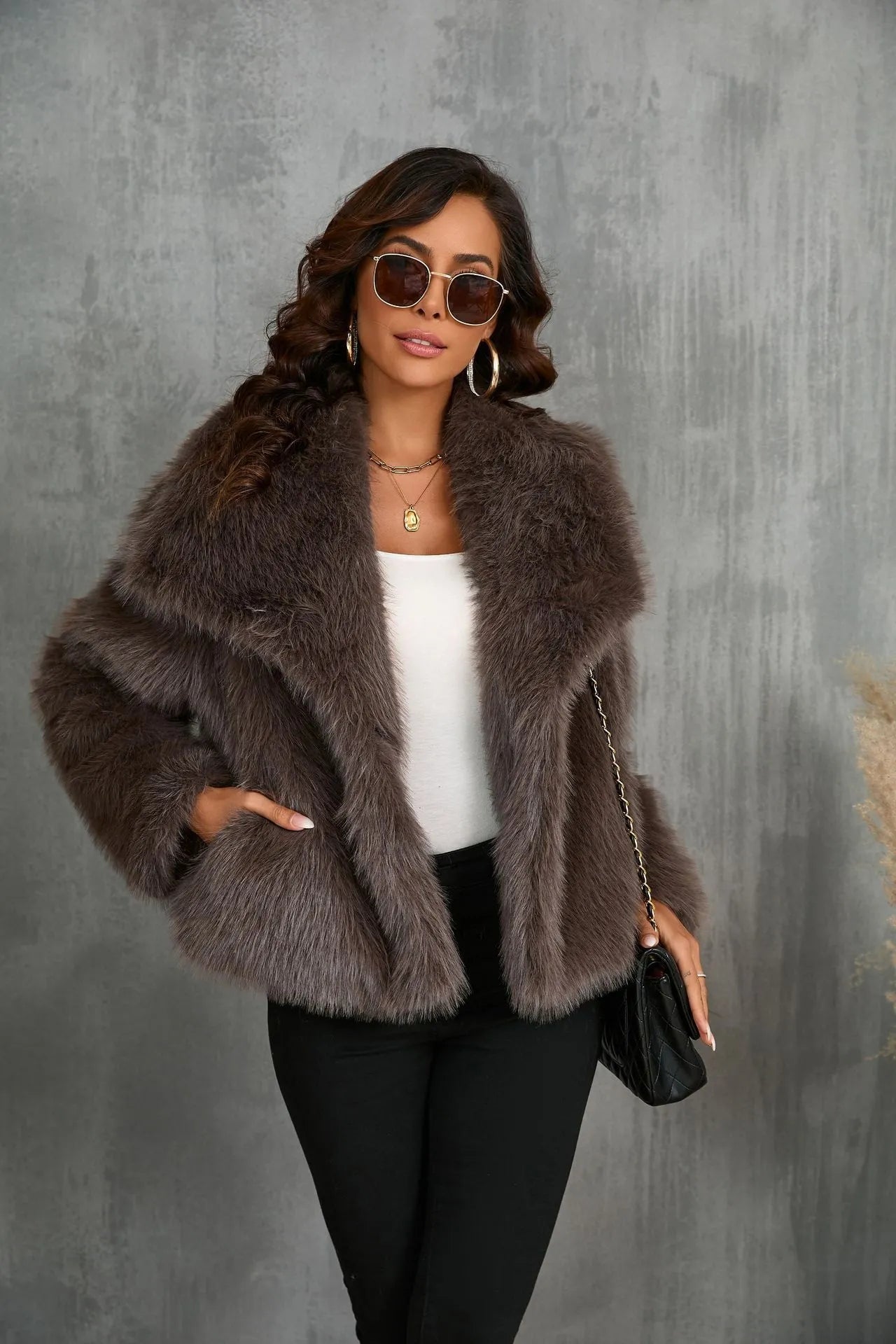 Pelliccia Sintetica da Donna Colore Marrone | Elegante e Calda per l’Inverno TIAMUSE Outwear