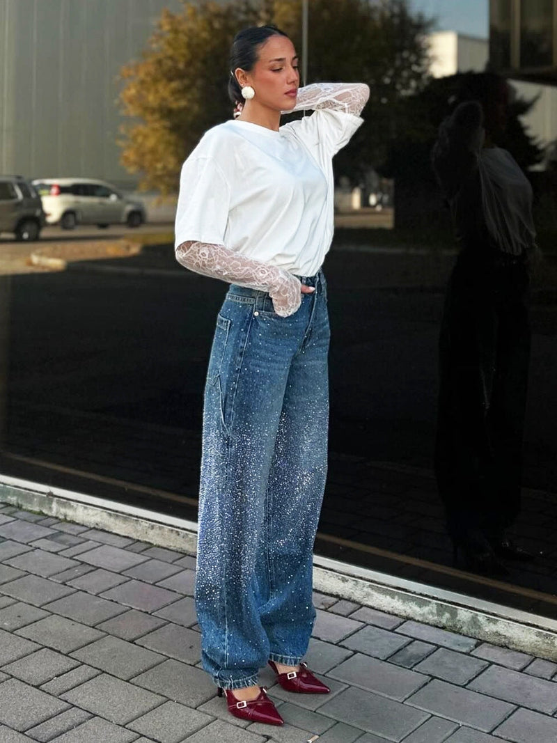 Jeans Riona Baggy Balloon con Brillanti – Look Deciso per Ogni Occasione