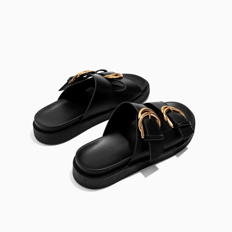 Sandali Donna con Fibbia Senza Cinturino in Nero | Scarpe Estive Basse – Zenela TIAMUSE Sandali Donna