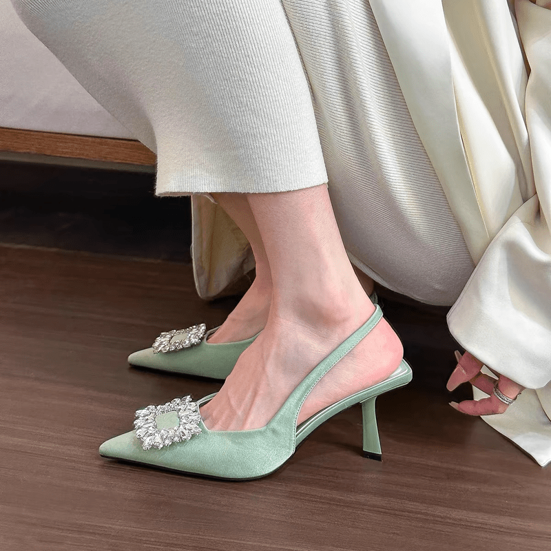 Scarpe Lora con Tacco Alto e Strass Donna | Décolleté a Punta con Tocco Glamour TIAMUSE Women Shoes Evergeen