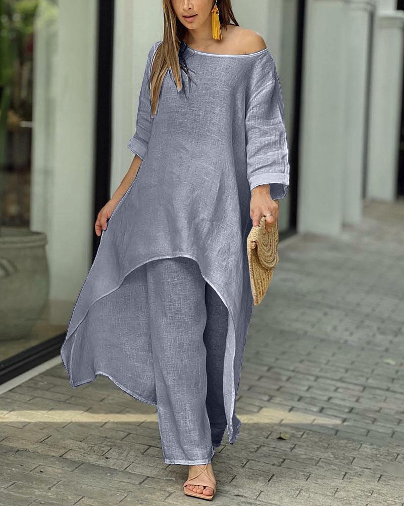 Set in Lino Lauretta | Completo Elegante e Traspirante con Pantaloni Lunghi TIAMUSE Long set