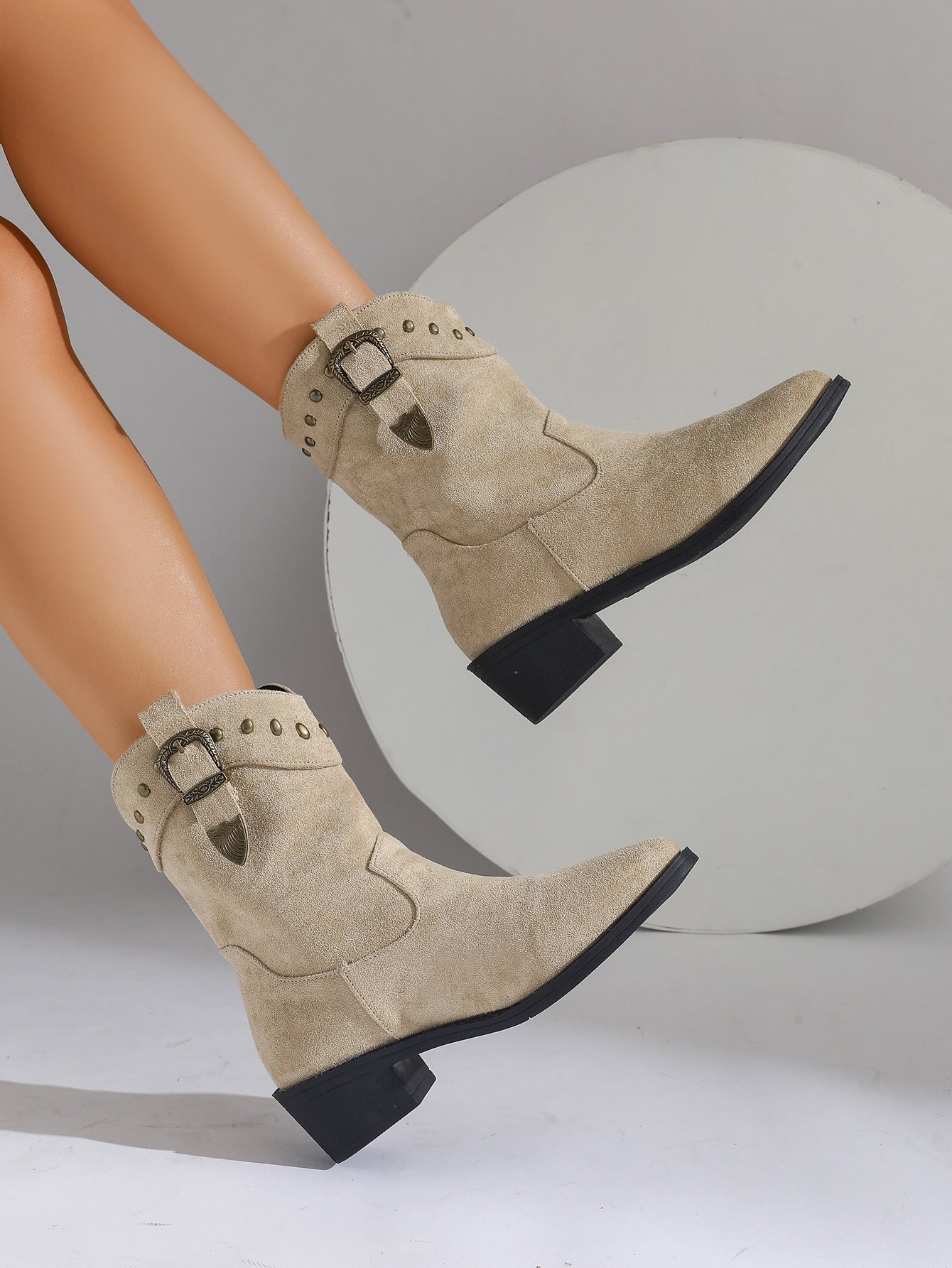 Stivaletti Donna Stile Cowboy Marroni e Beige | Stivali in Camoscio Donna TIAMUSE November