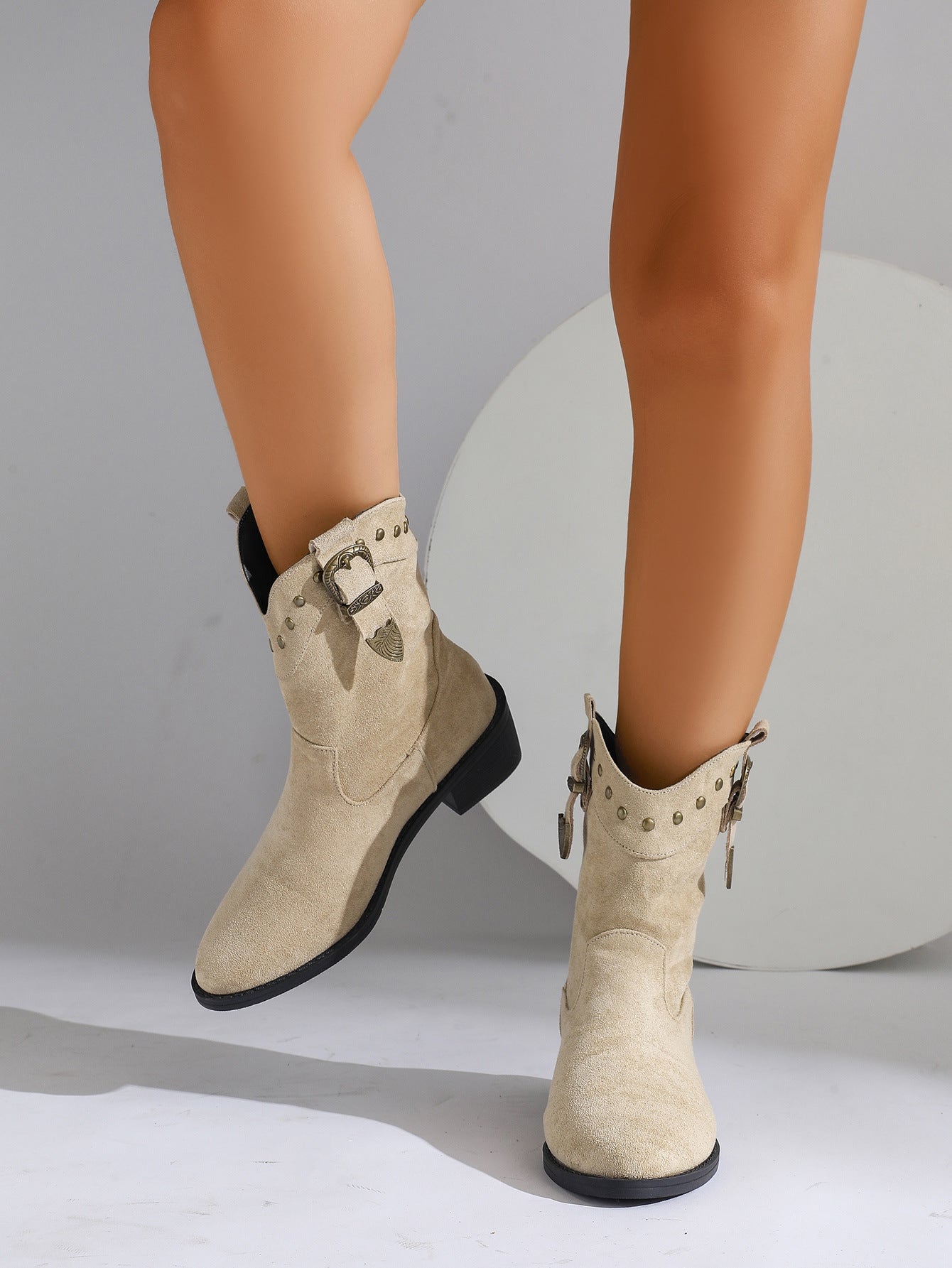 Stivaletti Donna Stile Cowboy Marroni e Beige | Stivali in Camoscio Donna TIAMUSE November