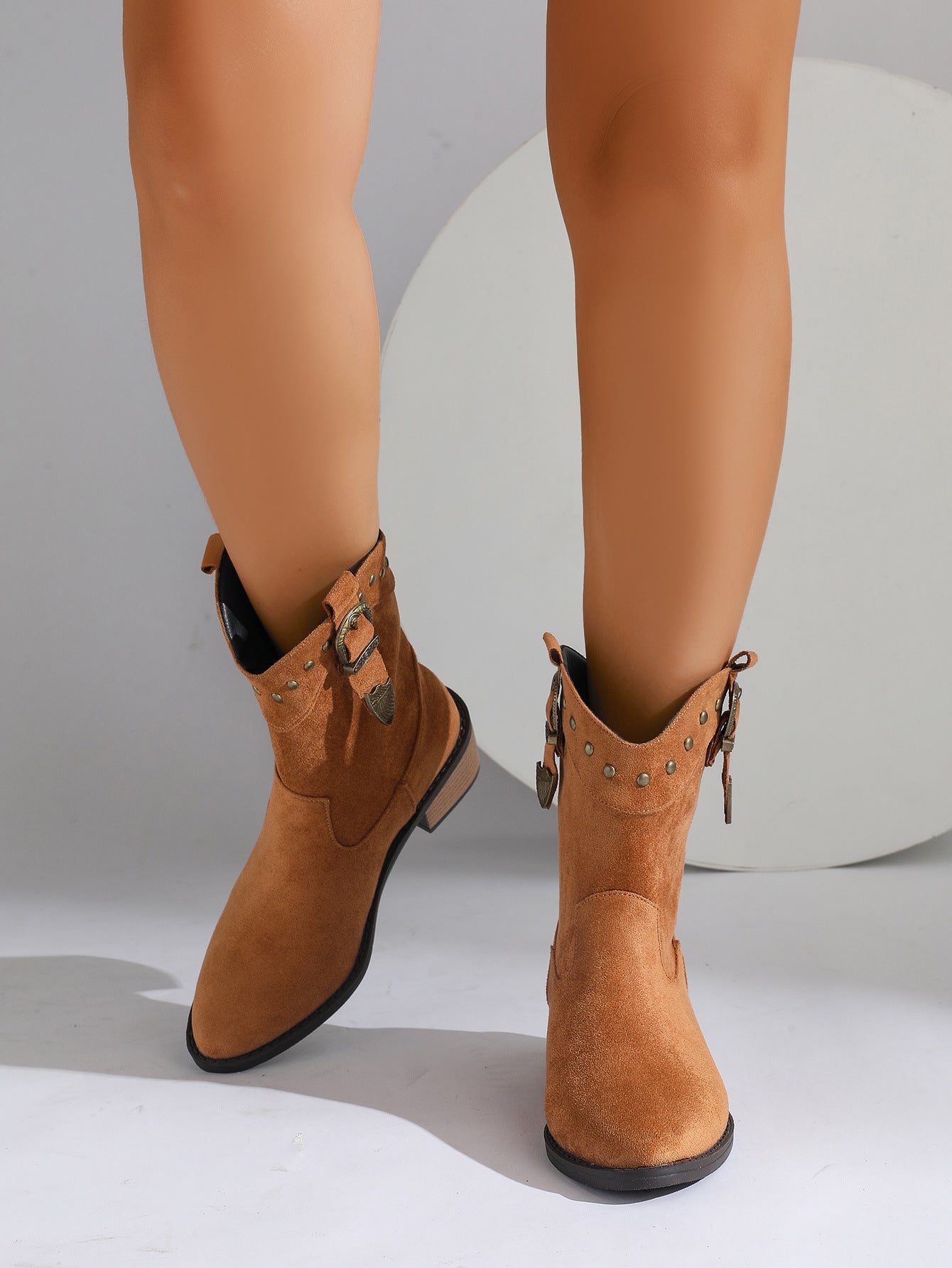 Stivaletti Donna Stile Cowboy Marroni e Beige | Stivali in Camoscio Donna TIAMUSE November