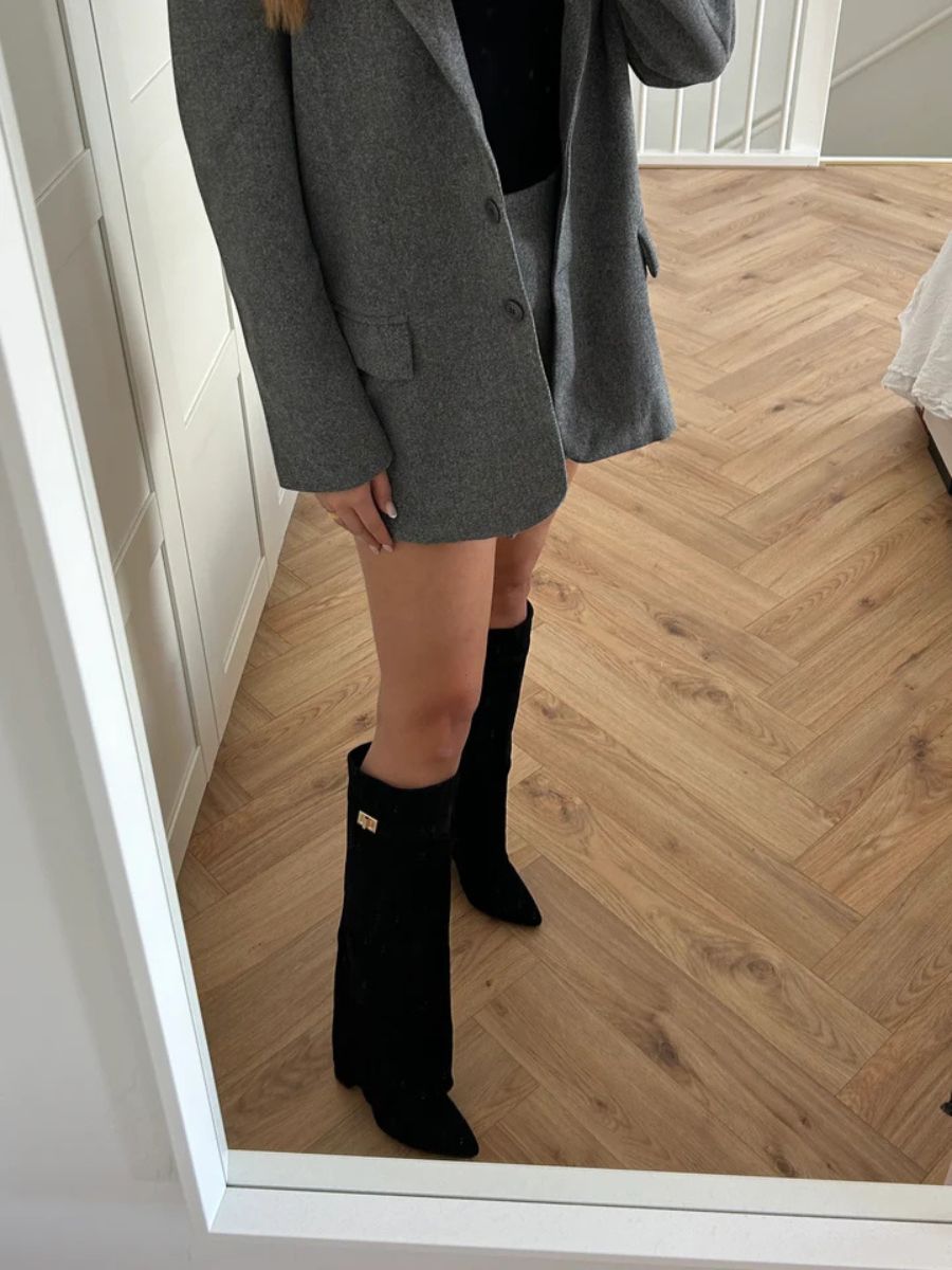 Stivali Neri da Donna in Suede al Ginocchio | Scarpe Moda Autunno Inverno Casual TIAMUSE