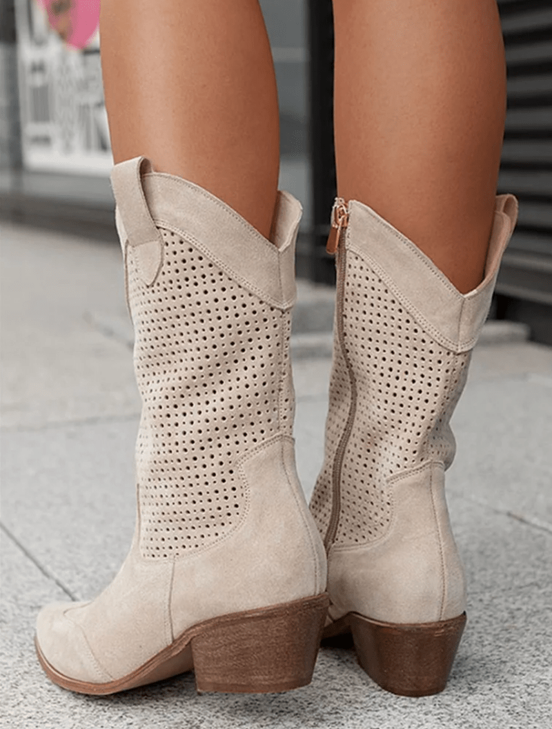 Stivali da Cowboy Traspiranti da Donna | Stile Western Color Cachi Ellia TIAMUSE Stivali lunghi