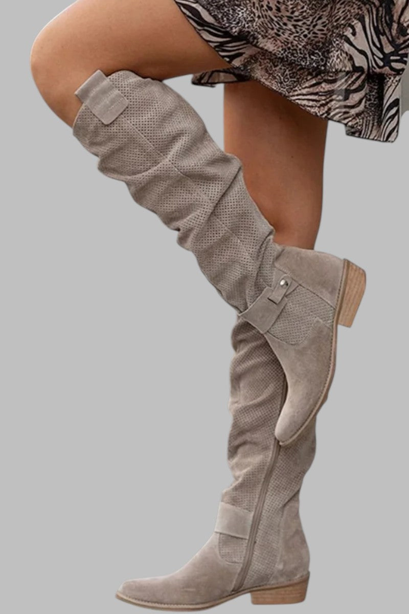 Stivali da Donna Invernali Sopra il Ginocchio con Tacco Basso e Fibbia | Heilis TIAMUSE Boots