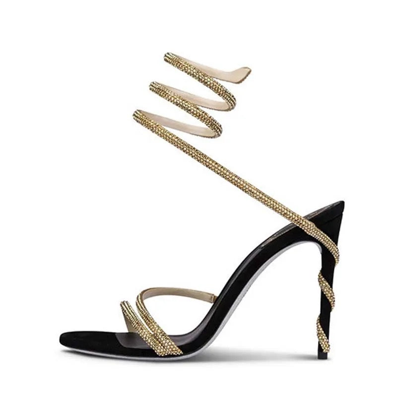 Tacchi Alti Donna con Design Serpente Nero | Sandali Eleganti – Amali TIAMUSE Tacchi