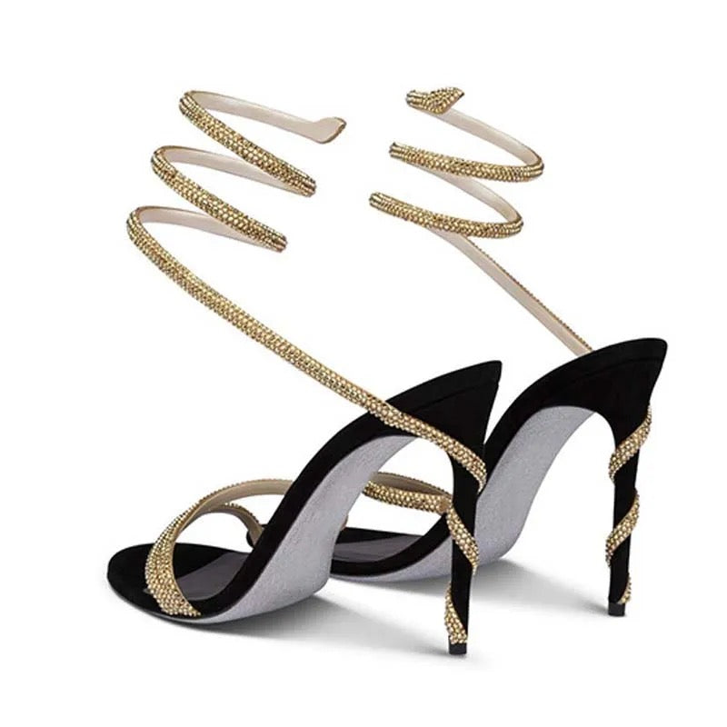 Tacchi Alti Donna con Design Serpente Nero | Sandali Eleganti – Amali TIAMUSE Tacchi