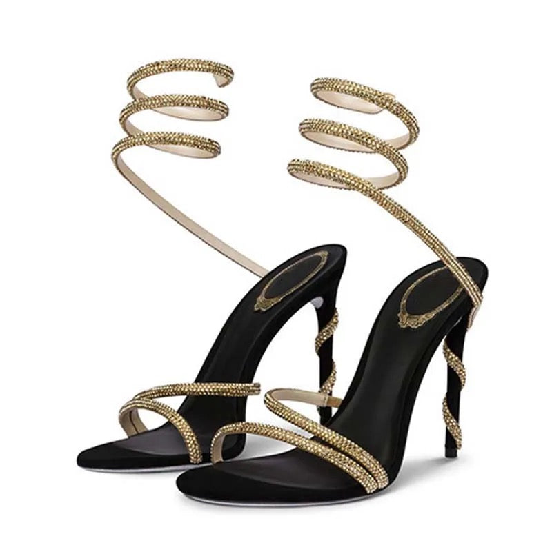 Tacchi Alti Donna con Design Serpente Nero | Sandali Eleganti – Amali TIAMUSE Tacchi