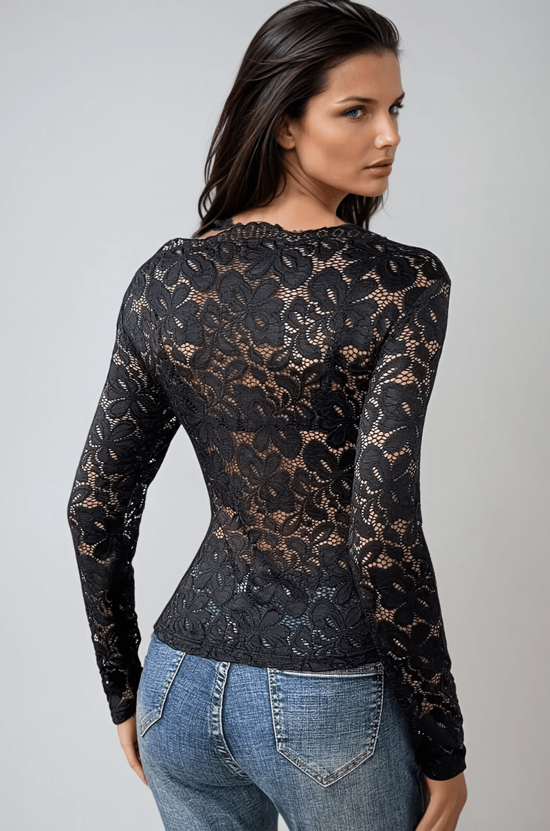 Top Nero in Pizzo Off-Shoulder | Emilis TIAMUSE Clothing Tops