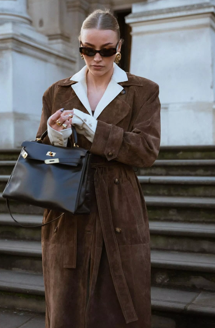 Trench in Camoscio da Donna | Marrone, con Cintura, Stile Classico Sartoriale TIAMUSE Outwear