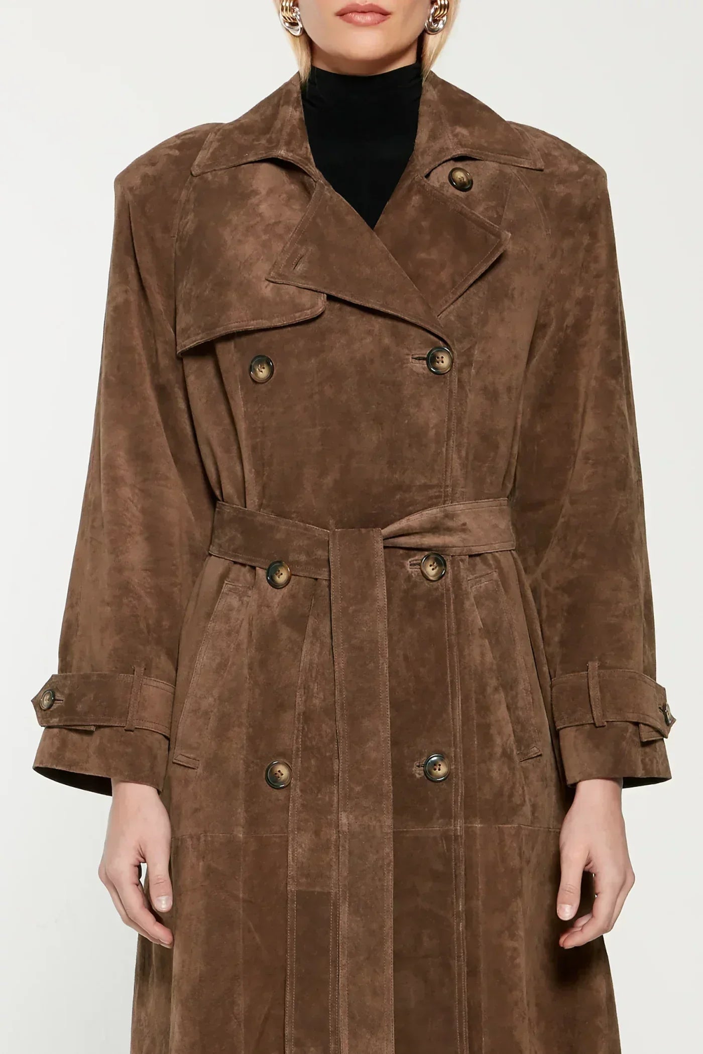 Trench in Camoscio da Donna | Marrone, con Cintura, Stile Classico Sartoriale TIAMUSE Outwear