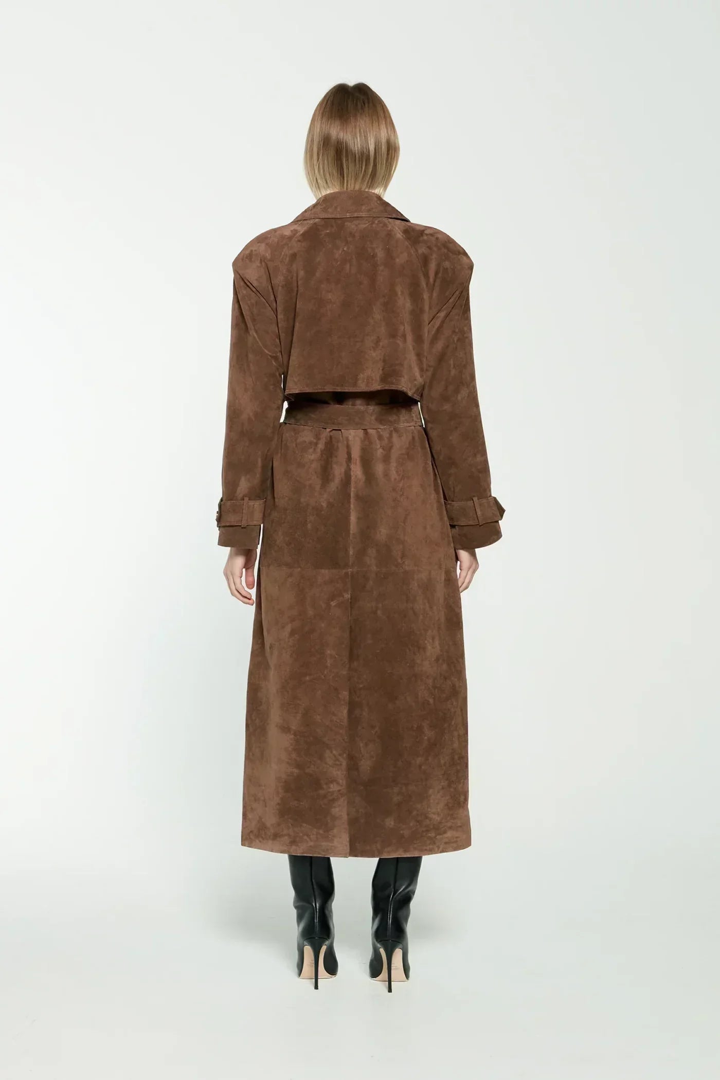 Trench in Camoscio da Donna | Marrone, con Cintura, Stile Classico Sartoriale TIAMUSE Outwear