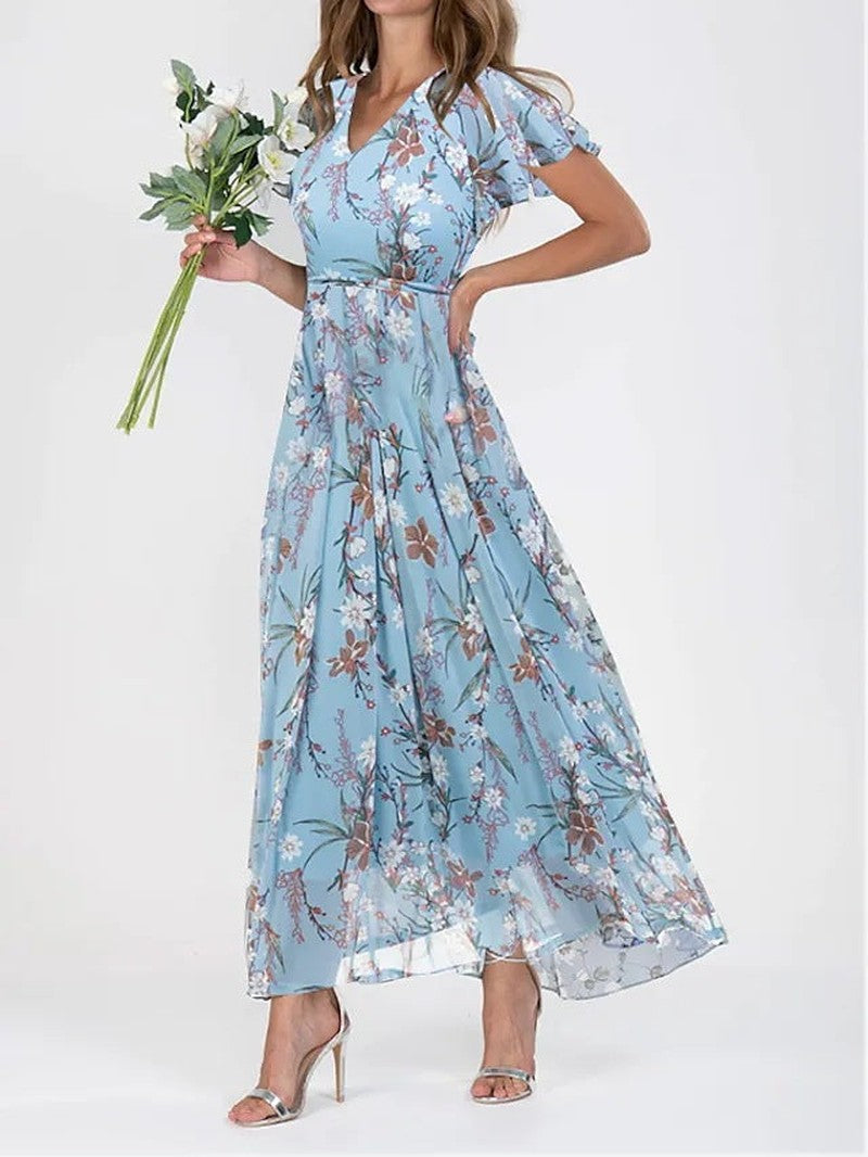 Zairin Abito Lungo Fluttuante | Vestito Maxi Leggero con Scollo a V e Stile Femminile TIAMUSE Dress