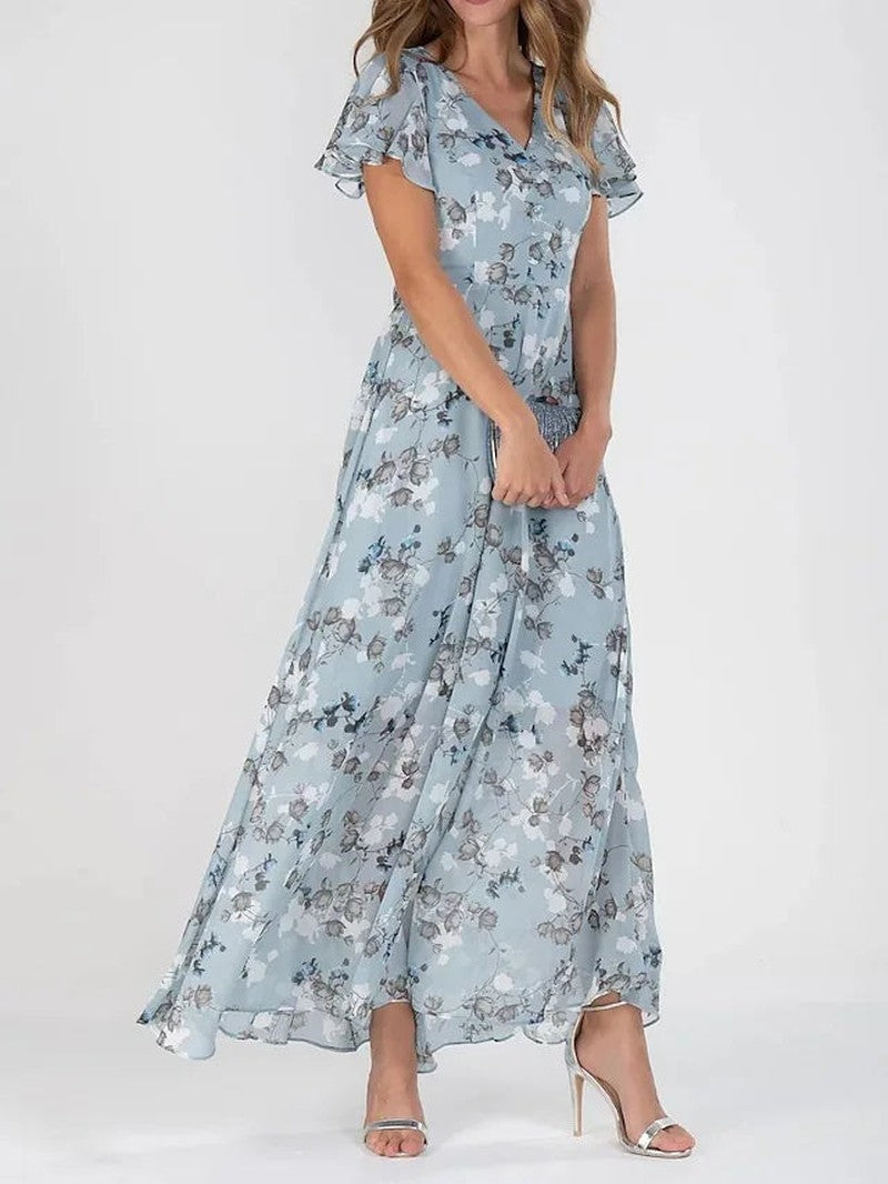 Zairin Abito Lungo Fluttuante | Vestito Maxi Leggero con Scollo a V e Stile Femminile TIAMUSE Dress