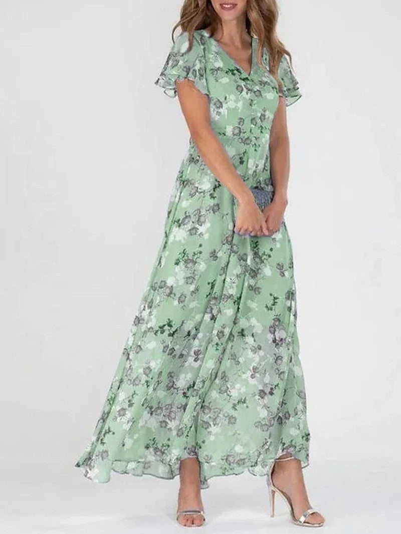 Zairin Abito Lungo Fluttuante | Vestito Maxi Leggero con Scollo a V e Stile Femminile TIAMUSE Dress
