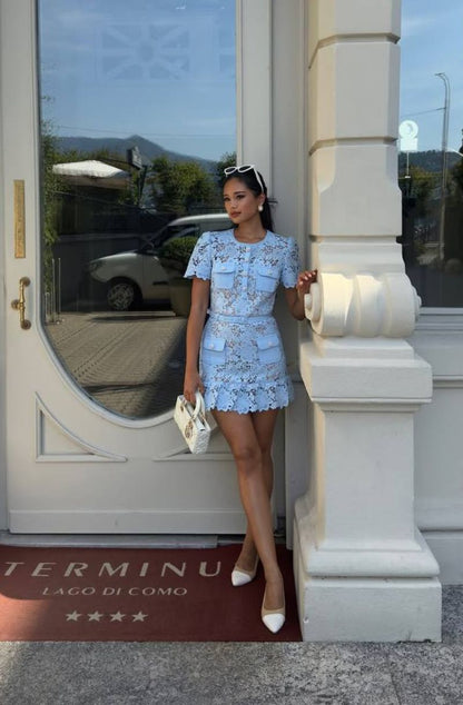 Abito Mini Elegante in Pizzo Blu Cobalto per Donne | Cassiopea