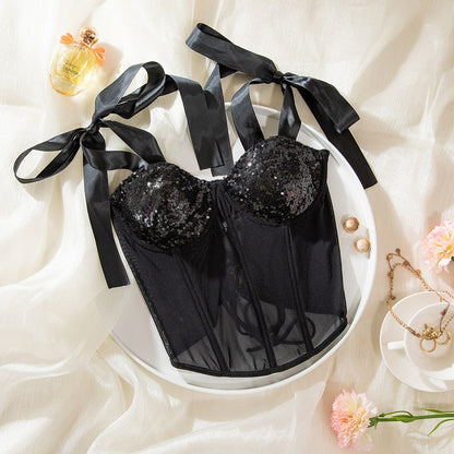 Top Corsetto Nero Brillante per Feste ed Eventi Notturni – Avelis TIAMUSE Top Corsetto