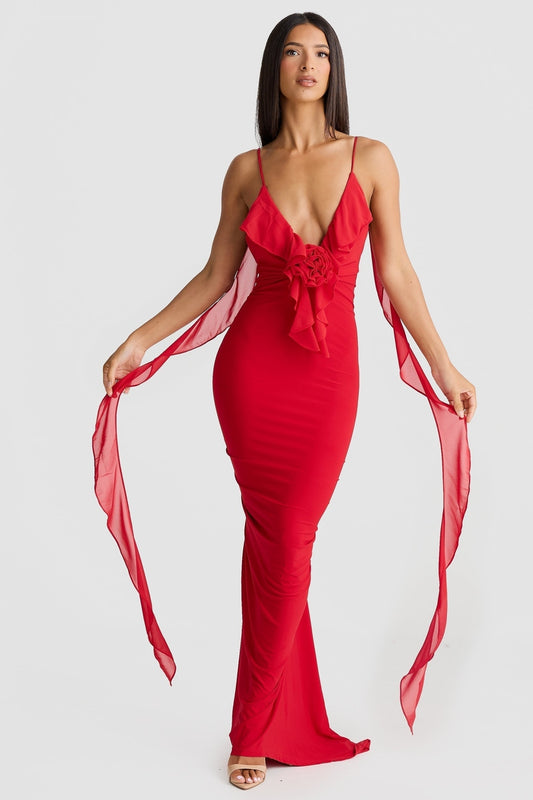 Abito Aderente Lungo – Perfetto per Cerimonie e Feste in colore Nero e Rosso | Lisali TIAMUSE Dress