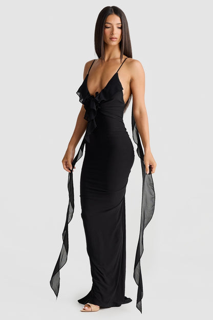 Abito Aderente Lungo – Perfetto per Cerimonie e Feste in colore Nero e Rosso | Lisali TIAMUSE Dress