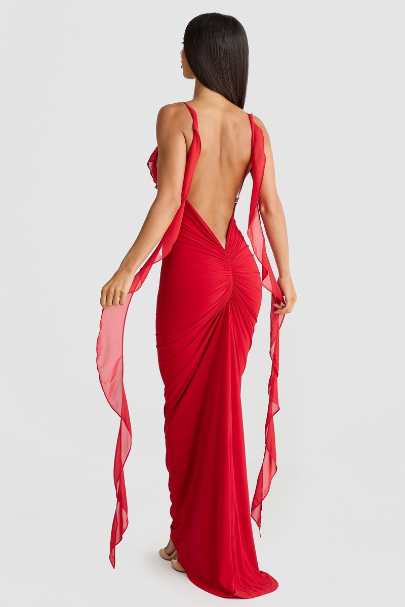 Abito Aderente Lungo – Perfetto per Cerimonie e Feste in colore Nero e Rosso | Lisali TIAMUSE Dress