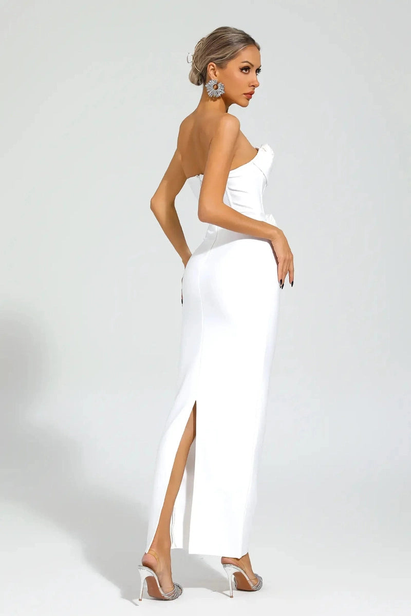 Abito Bianco Lungo con Rose e Spalle Scoperte – Elegante e Raffinato 2025 TIAMUSE Abito GLAM