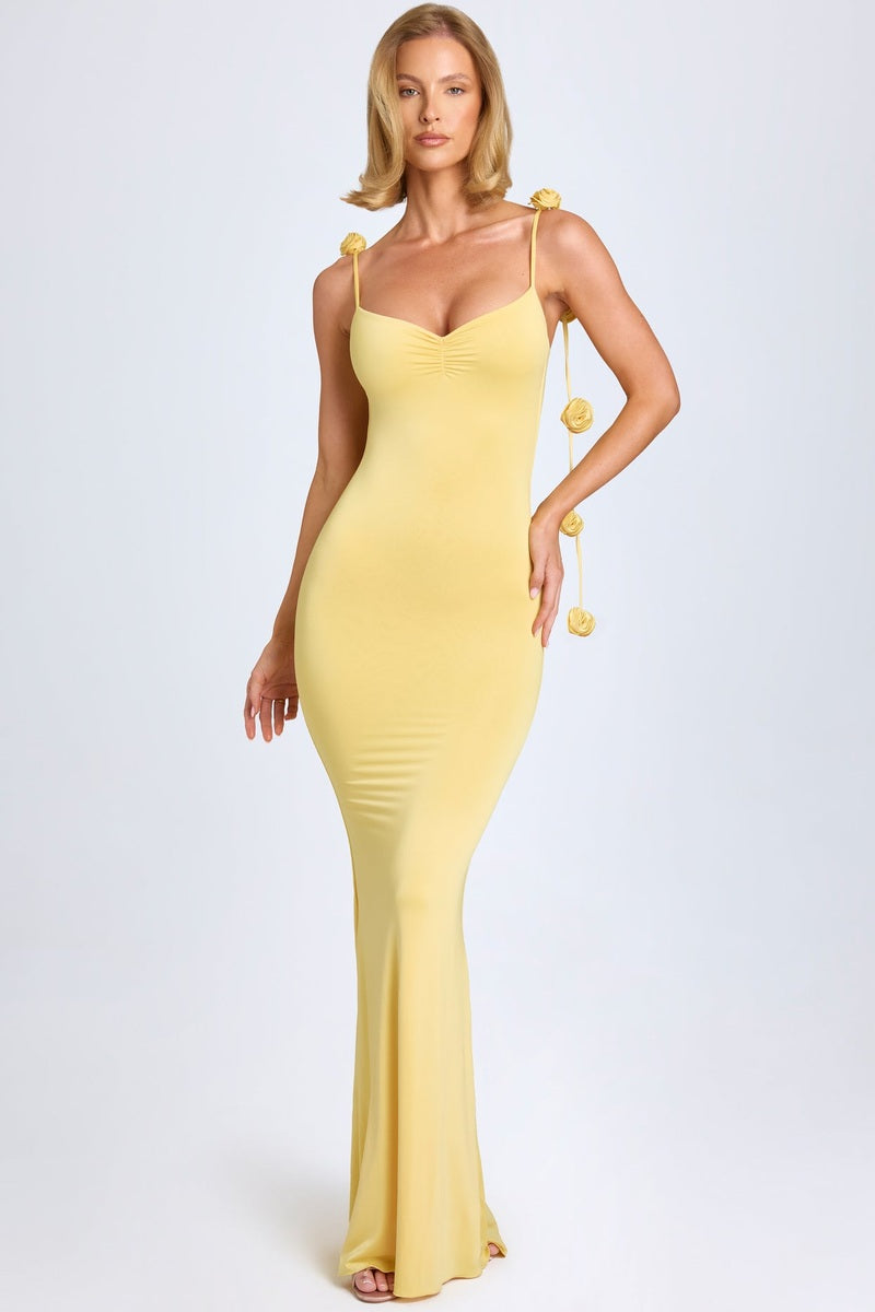Abito Giallo da Donna Elegante con Spalline Floreali | Alessia Vestito Lungo per Eventi TIAMUSE Abito Vestito