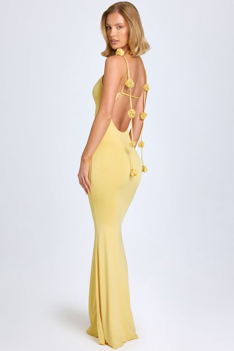 Abito Giallo da Donna Elegante con Spalline Floreali | Alessia Vestito Lungo per Eventi TIAMUSE Abito Vestito