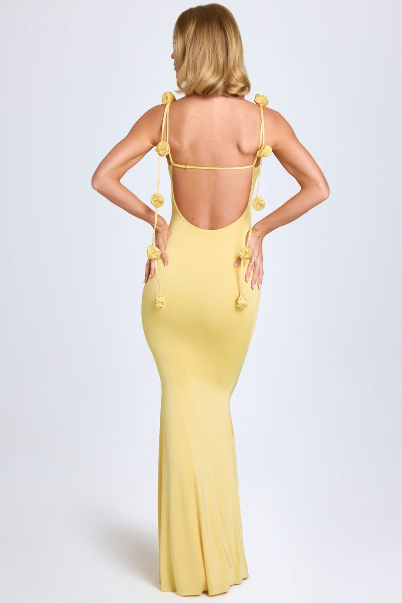 Abito Giallo da Donna Elegante con Spalline Floreali | Alessia Vestito Lungo per Eventi TIAMUSE Abito Vestito